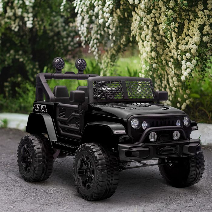 Coche eléctrico HOMCOM de 12 V con control remoto para niños, suspensión en las 4 ruedas, faros, claxon y MP3. Fabricado en PP. Color negro.