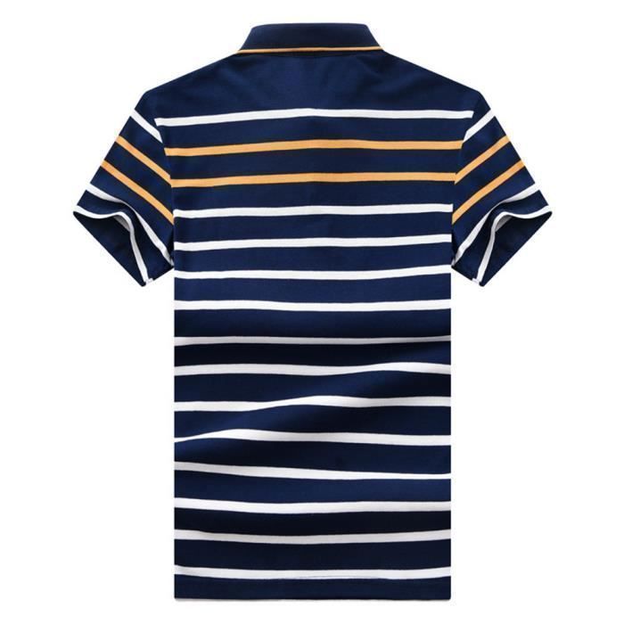 Polo para hombre INSFITY - Manga corta a rayas - 100% algodón - Cuello vuelto informal - Azul y rojo