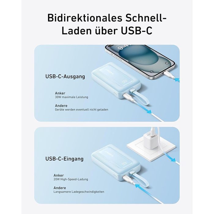 Power bank Anker Zolo da 10000 mAh e 30 W (A1688H21) - Bianco