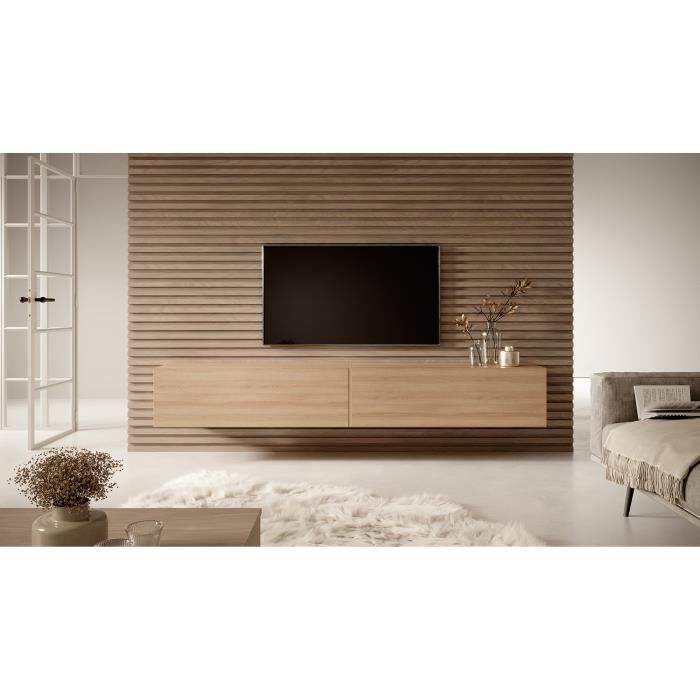 Mueble para TV - SELSEY - Bisira - Roble artesanal - Melamina resistente a los arañazos - 200 x 31,6 x 30 cm