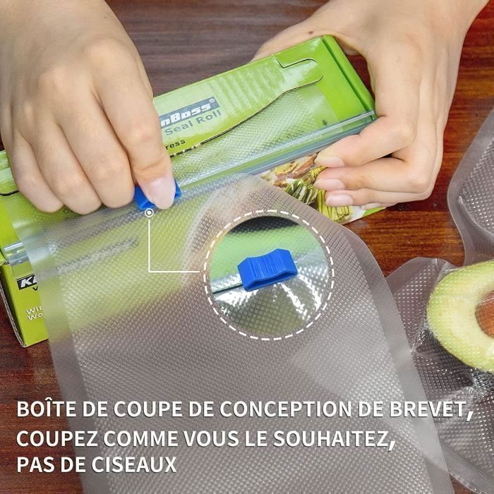 Sacos para selagem a vácuo de alimentos, rolos de selagem a vácuo com 1 caixa de corte para seladora a vácuo, KitchenBoss, 3 rolos de 28 cm x 5 m