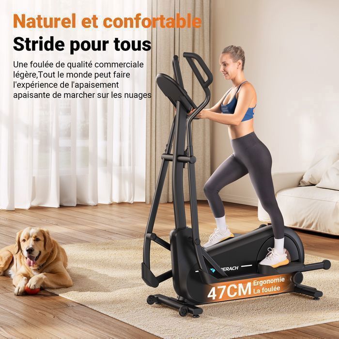 Vélo Elliptique - MERACH - 16 niveaux de résistance électromagnétique - Volant d’inertie de 8 kg - Foulée de 47 cm - Auto-Alimenté