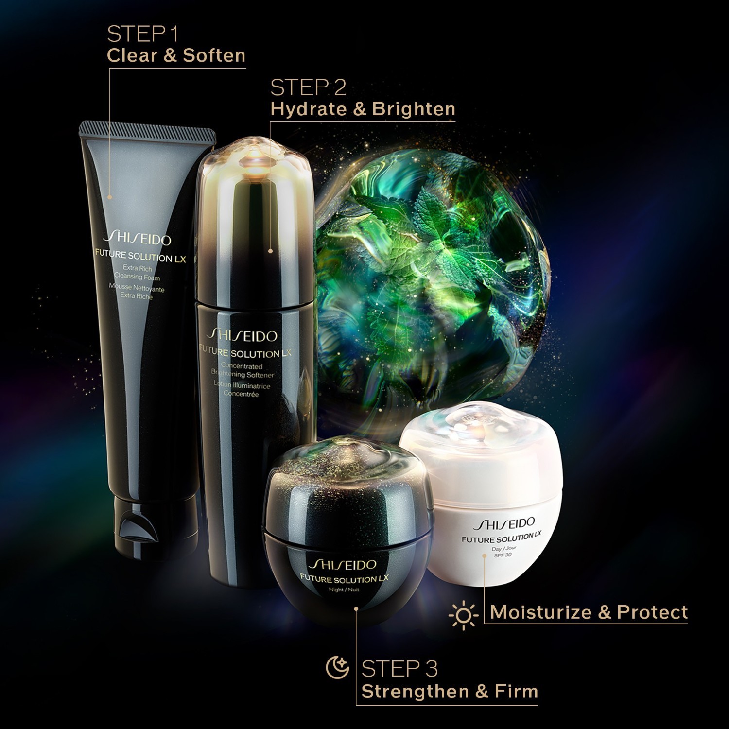 „Shiseido Anti-Aging Care Future Solution LX“ intensyvus stangrinamasis ir žvilgesį suteikiantis serumas – 50 ml