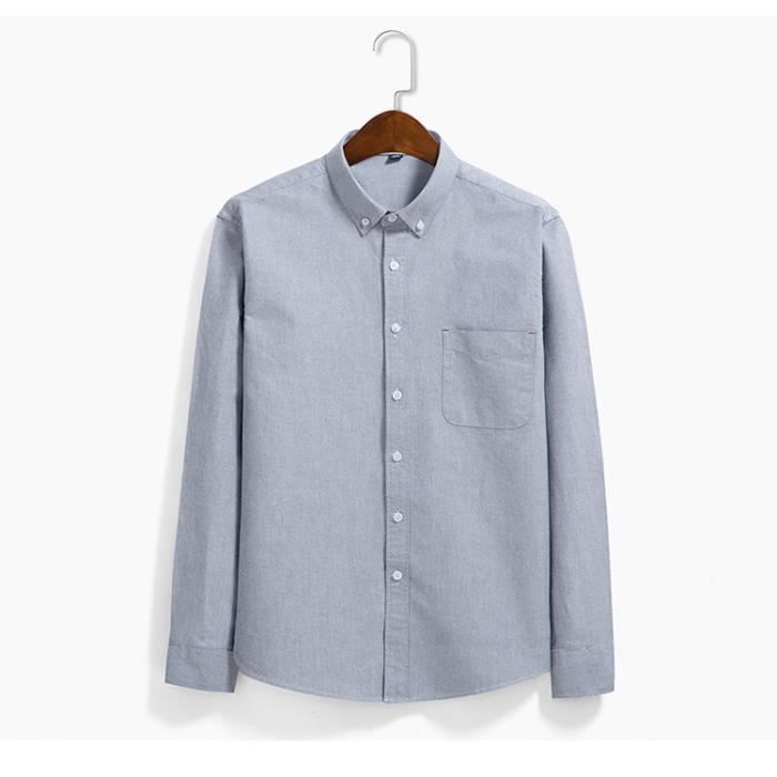 Camisa Oxford de algodón a rayas para hombre, manga larga, cuello abotonado, tejido cómodo - Azul y blanco