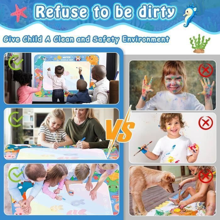 Tapis Aquadoodle Enfants, 120*90cm Tapis de Dessin Eau,Jouets éducatifs pour Enfants