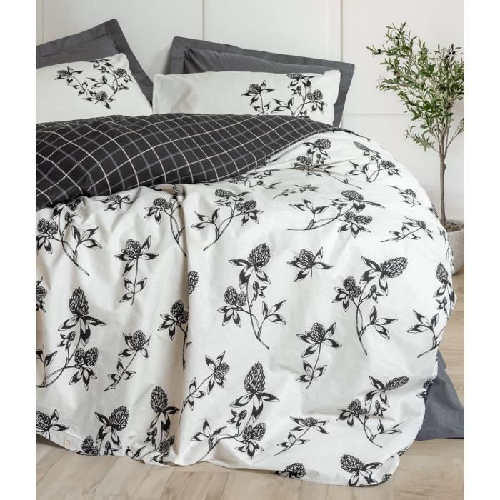 Bedding set - 1 duvet cover 220 x 240 cm + 2 pillowcases 60 x 60 cm - 100% reinforced cotton - Anthracite