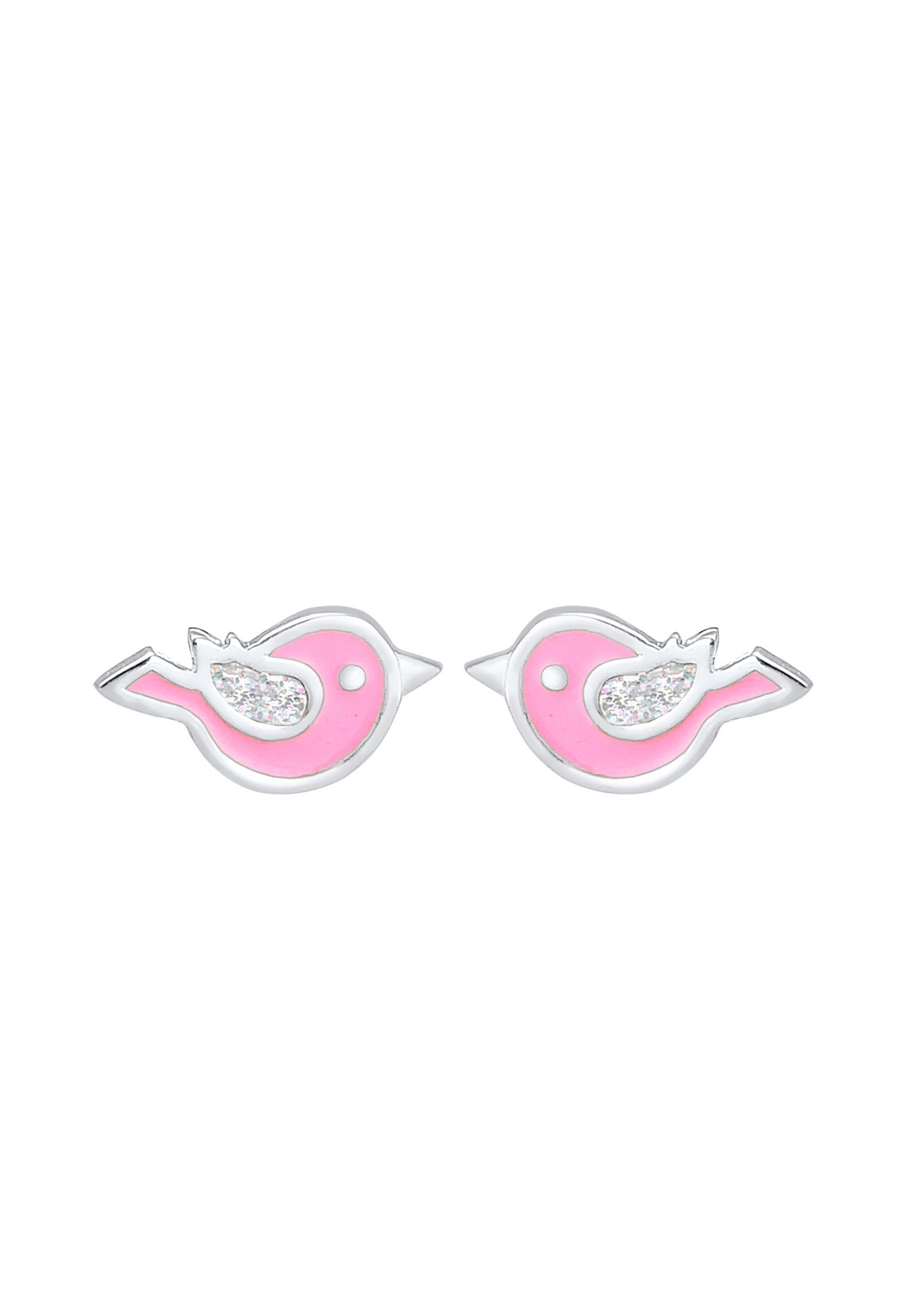 Elli Oiseaux Emaille Rosé Clous d'Oreilles Enfants - (925/1000) Argent
