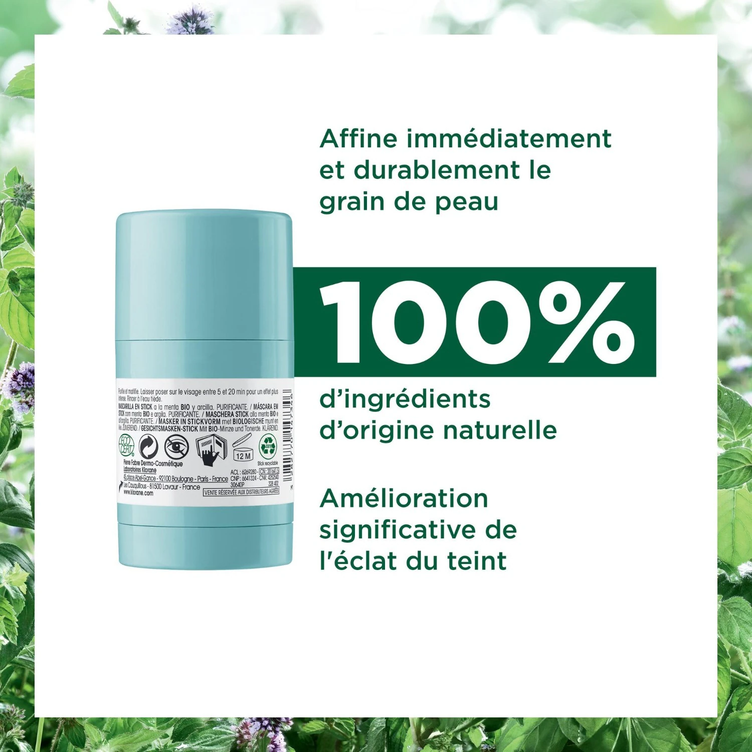 Klorane Masque en stick à la Menthe aquatique BIO