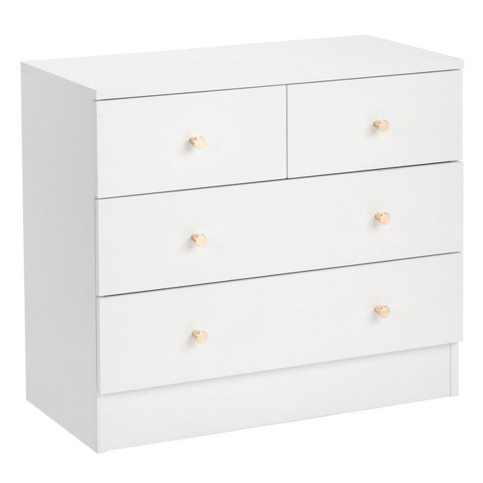 Cómoda de 4 cajones con tirador - ALIGHTUP - Muebles de dormitorio, 66 x 33 x 56 cm, Blanco