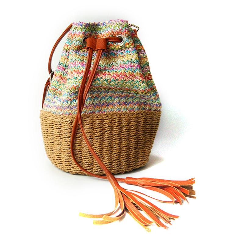 Nuova borsa a tracolla DONNA PP borsa a secchiello con nappe in erba borsa casual selvaggia Messenger borsa in paglia intrecciata borsa a mano intrecciata