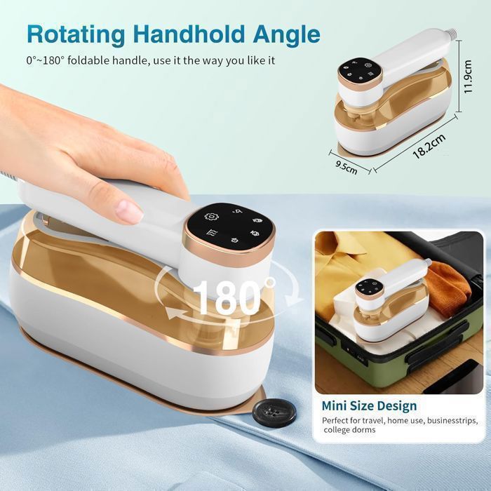 Vaporizador de ropa portátil con pantalla LCD, tiempo de calentamiento de 15 segundos, 1200 W, mango giratorio de 180°, 3 niveles de vapor, para uso doméstico.