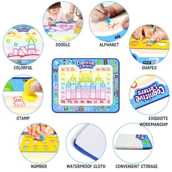 Tapete de dibujo infantil - Aquadoodle - Graffiti - 30 piezas - 100*80cm - Colores: Azul, Amarillo, Verde, Rosa
