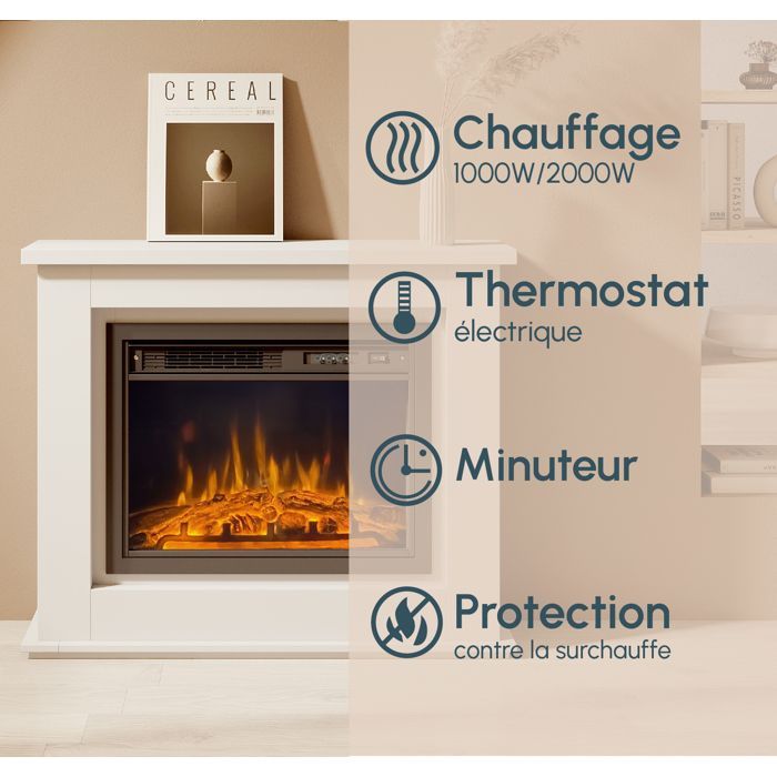 Mueble con chimenea eléctrica - DISEÑO DE MUEBLES - Alaska - Laca blanca - LED multicolor - 1000/2000W