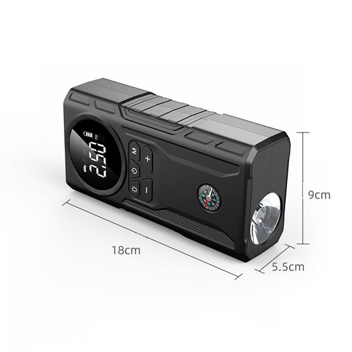 Arrancador de batería para coche, arrancador de 1800 A, arrancador de coche de 12 V, con puerto de carga USB, luz LED, pantalla panorámica HD.
