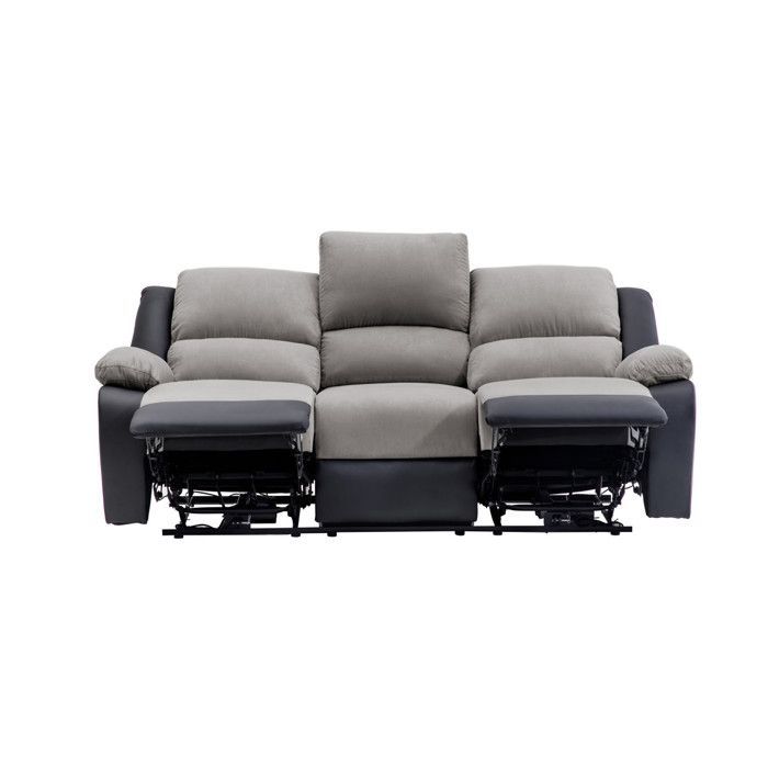 Sofá reclinable eléctrico LEO de 3 plazas en microfibra y piel sintética - Negro y gris - 193 x 93 x 96 cm - LOUNGITUDE