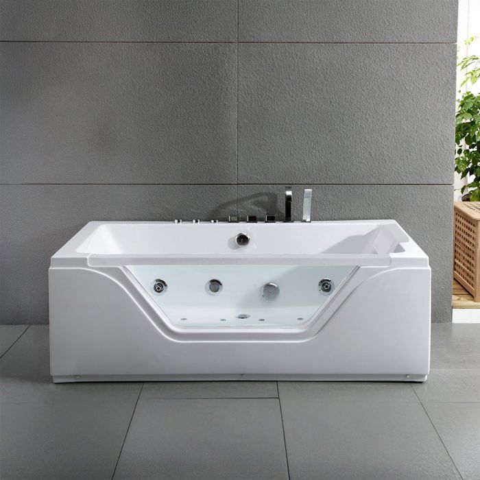 TAHITI WHITE straight whirlpool bathtub with jets, L170 x W78 x H60cm, by SPALINA