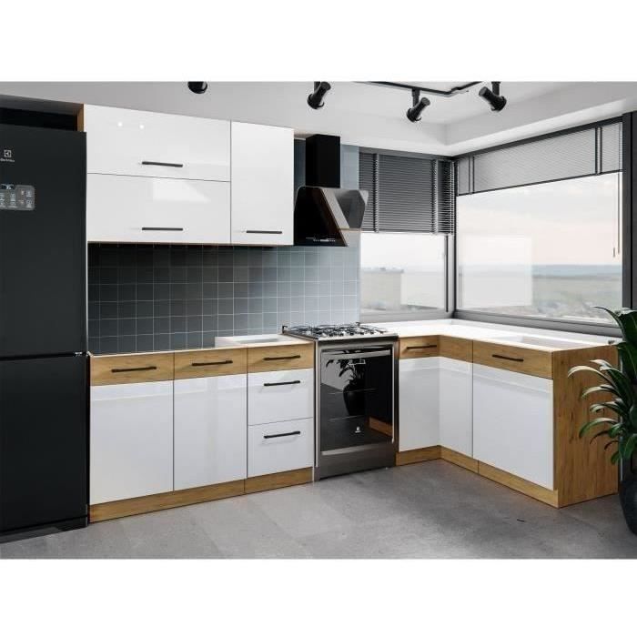 ROCK - Complete corner kitchen - Lancelot oak and Matera grey melamine - 270 x 150 cm - Worktop not included