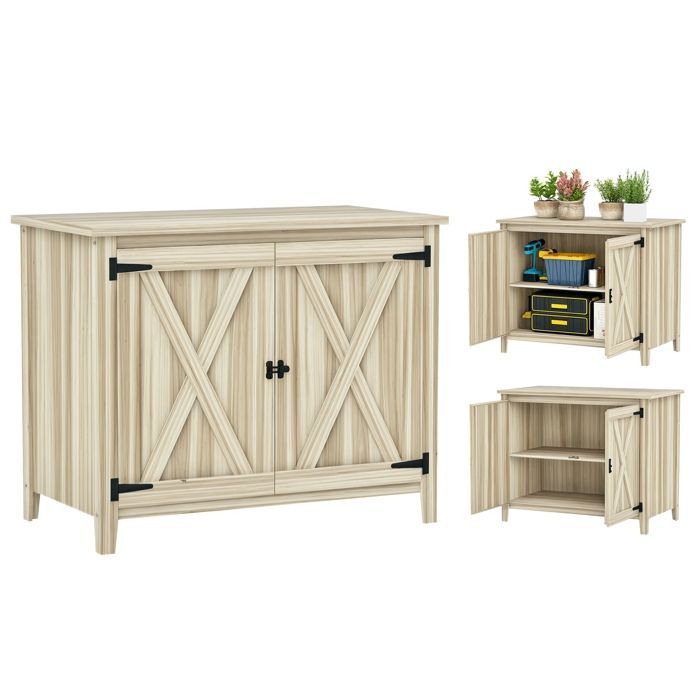 Armoire de jardin en bois - Outsunny - avec étagères et double portes - 110 x 60 x 88,5 cm - effet bois naturel