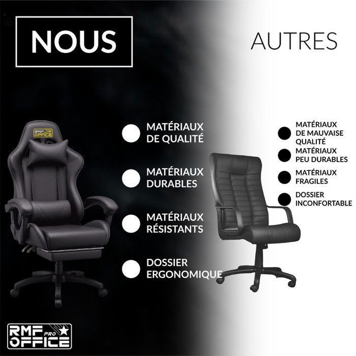 Chaise gaming ergonomique avec repose-pieds | Fauteuil gamer inclinable réglable – Confort longue durée noir