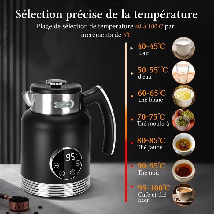 Taylor Swoden Asher Pro Electric Kettle, 2L Capacity, Adjustable Temperature Control 40-100°C, Keep Warm Function, Black