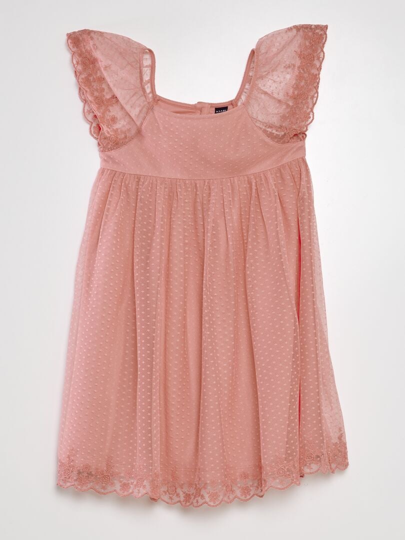 Vestido Plumetis de tule em formato A - ROSA