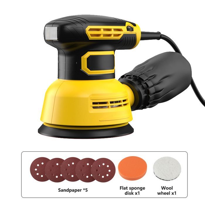 300W 125mm Random Orbital Sander, 12000RPM, Adjustable Speed, with 5 Sanding Discs + Foam and Wool Pad, Dust Collection