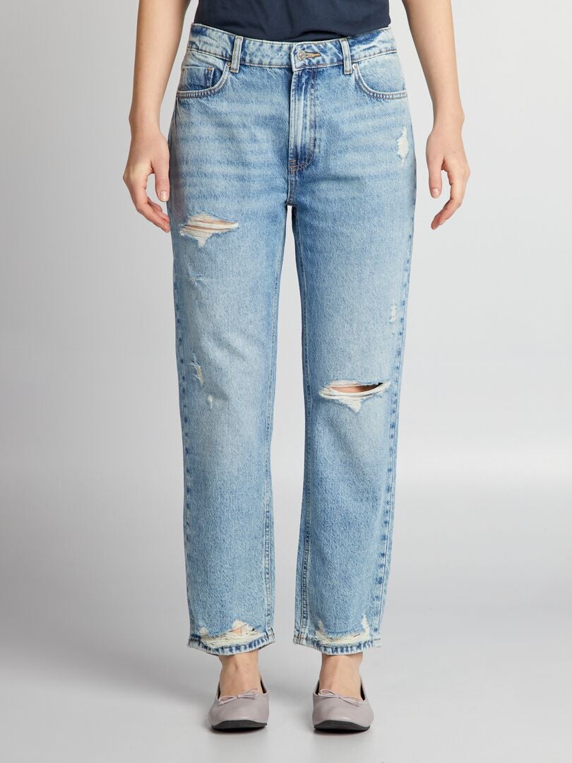 Rechte spijkerbroek met scheuren - BLAUW