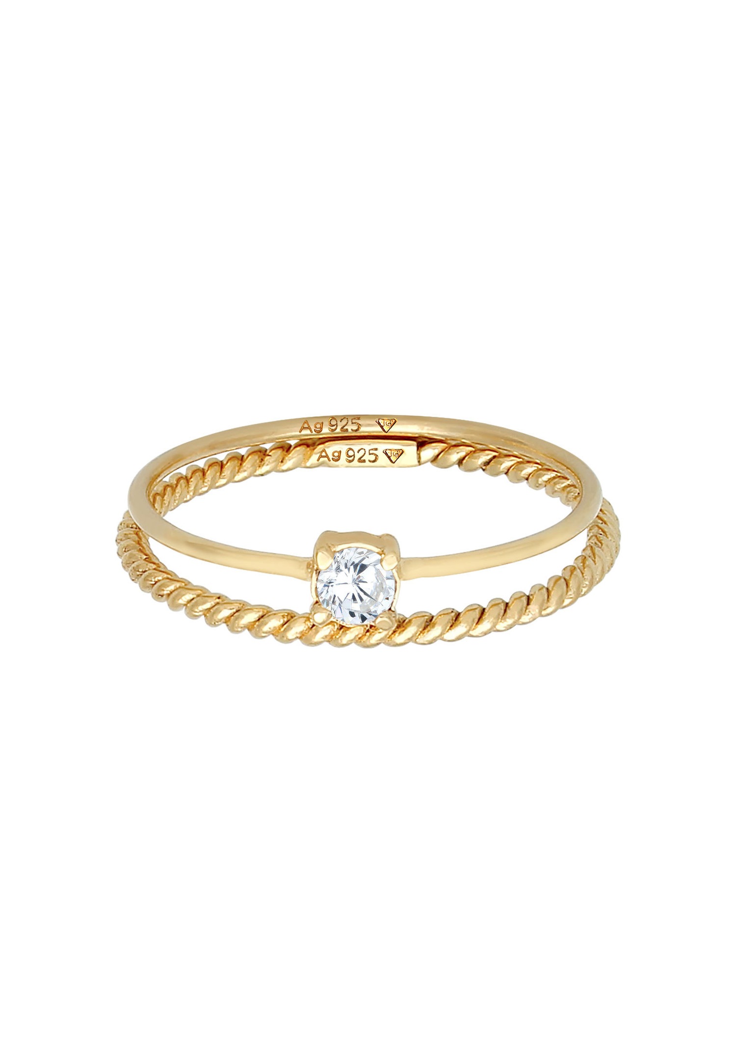 Elli Ensemble de bagues pour femmes Blogger Tordu Trend avec pierre de zirconium en argent sterling 925 plaqué or