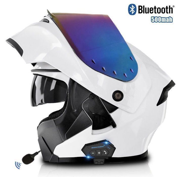 Modulaire Bluetooth-motorhelm, integraalhelm met opklapbaar vizier voor motor en scooter, wit, XL