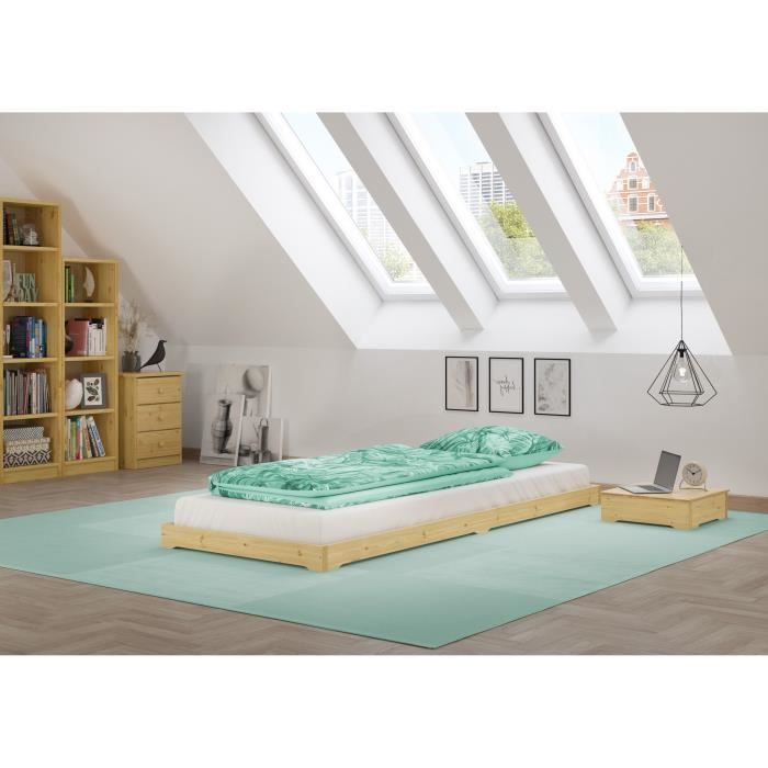 Cama futon muito baixa em madeira natural, ideal para combinar com um futon, superfície 90x200 V-60.47N-09 [sem acessórios]