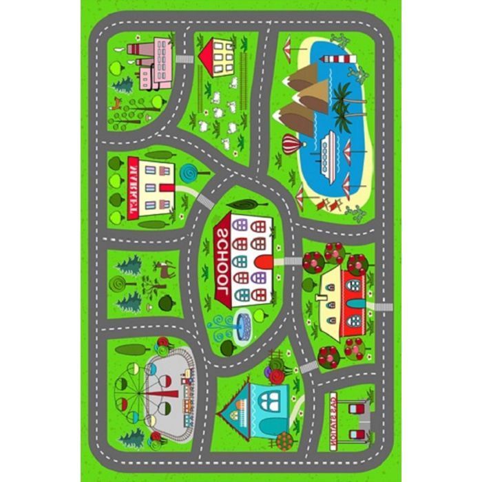 Tapis CIRCUIT DE VOITURE ,modèle Village, Lavable et Antidérapant Dimensions - 100x160