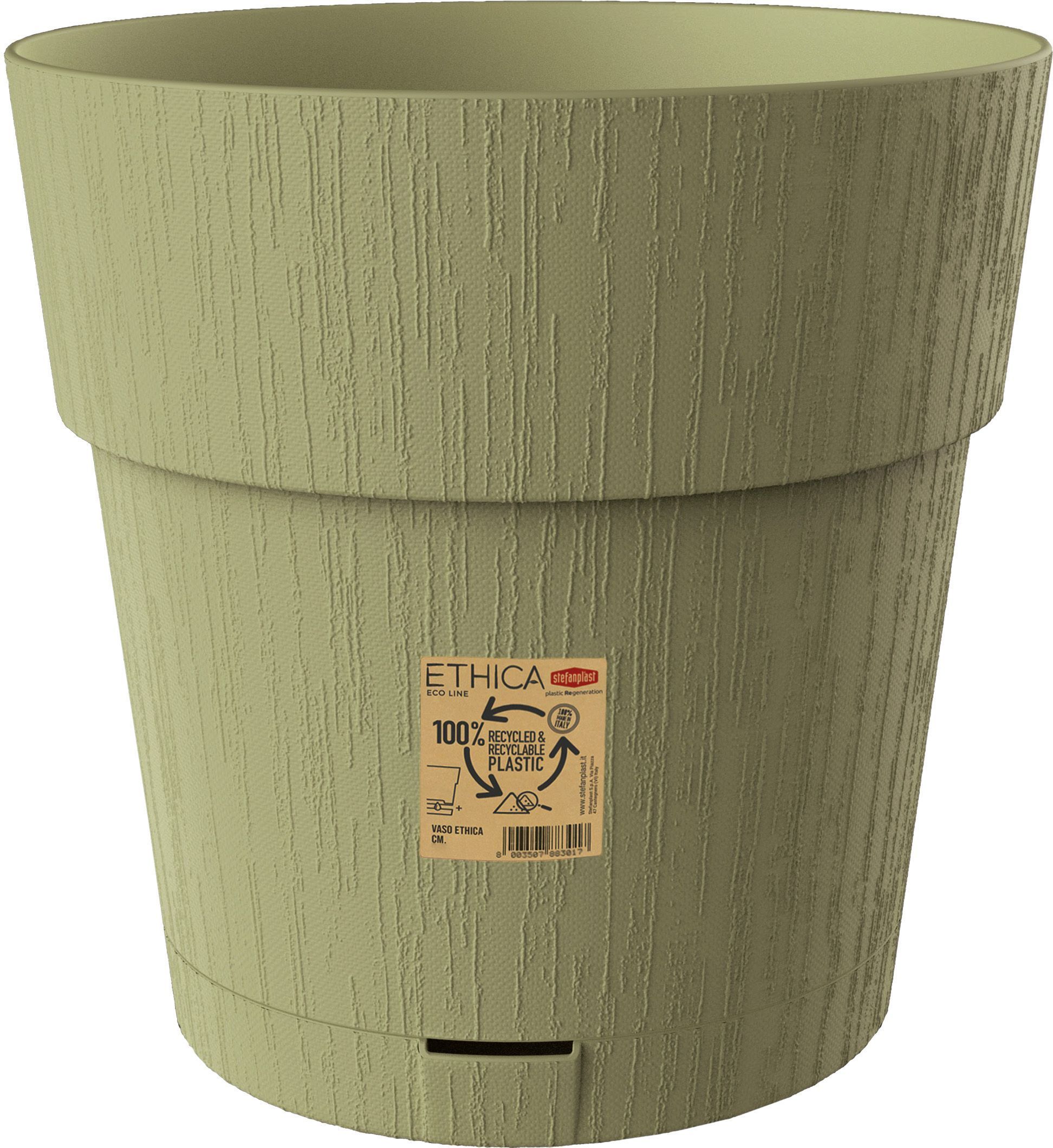 Vaso da fiori STEFANPLAST ETHICA - 2 L - 40 x h39 cm - Con serbatoio d'acqua - Verde oliva