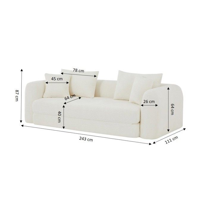 Sofá cama convertible de 3 plazas MORPHEO en tejido bouclé beige