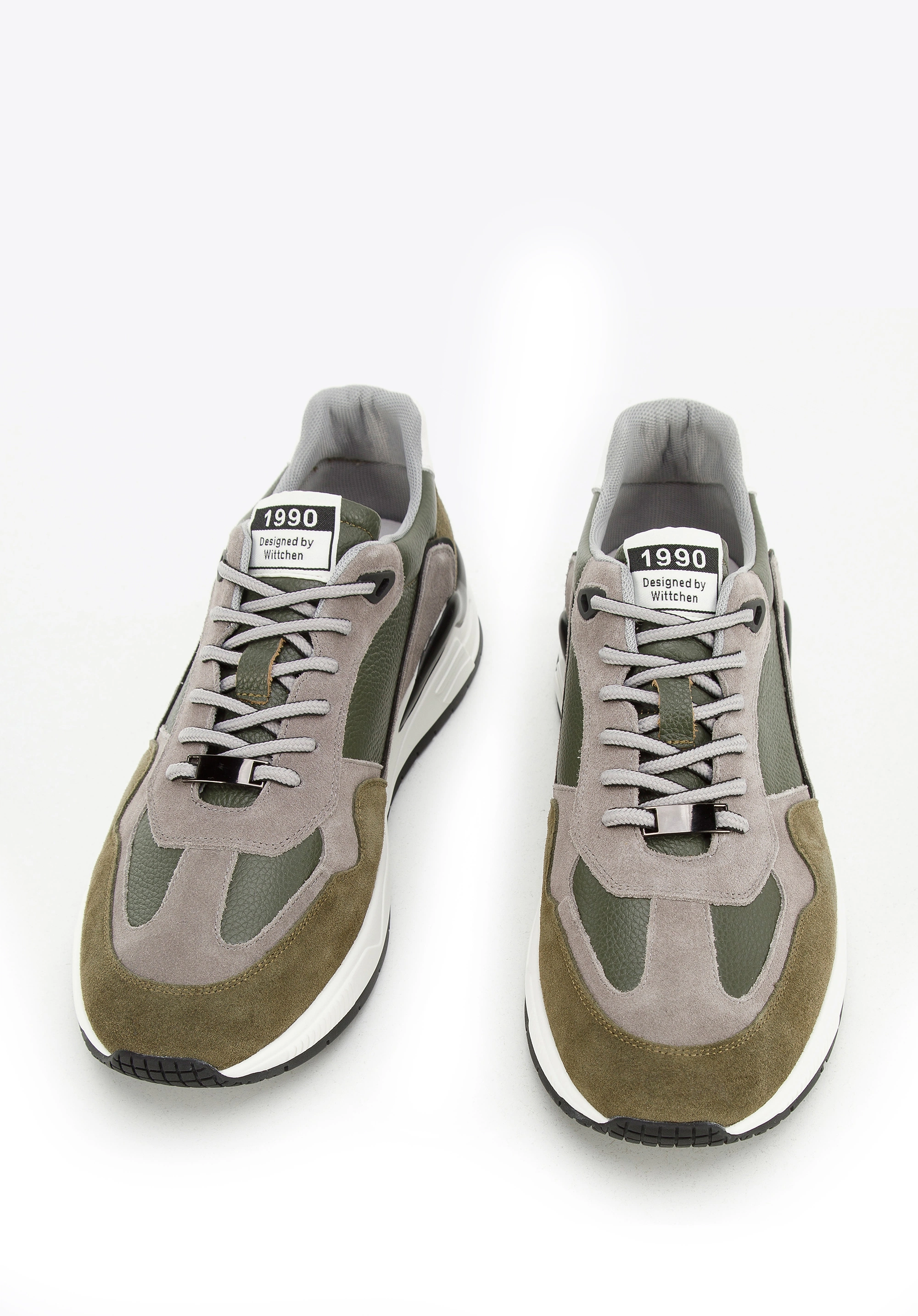 Męskie sneakersy skórzane z zamszowymi wstawkami zielono-szare