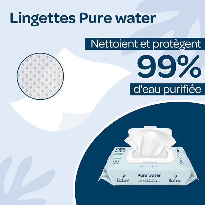 Lingettes bébé nettoyantes - FEBEST - Eau pure - Lot de 3x48 - 144 lingettes - 99% d'eau purifiée - Peaux sensibles