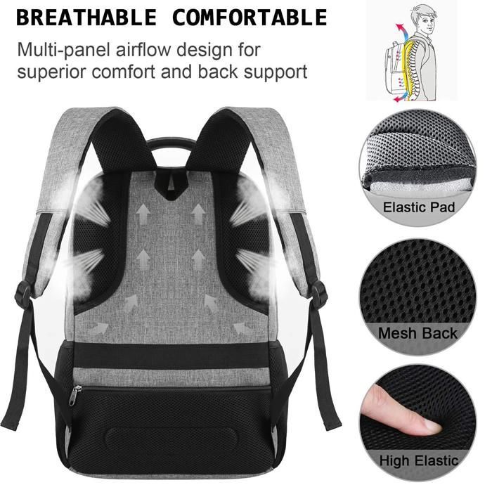 Mochila técnica impermeable de 17,3 pulgadas, gran capacidad de almacenamiento, con puerto USB - Gris