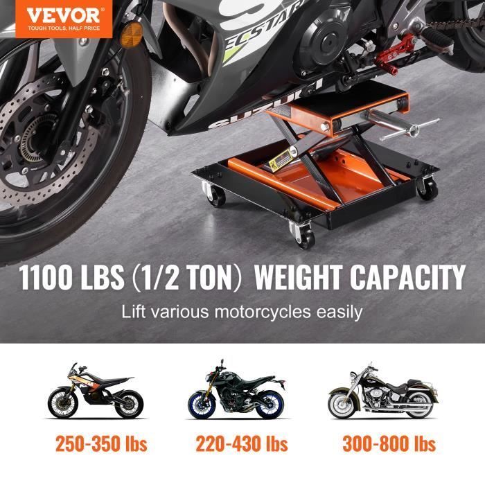 Gato elevador de tijera para motocicletas VEVOR de 500 kg con mesa elevadora ancha para quads.