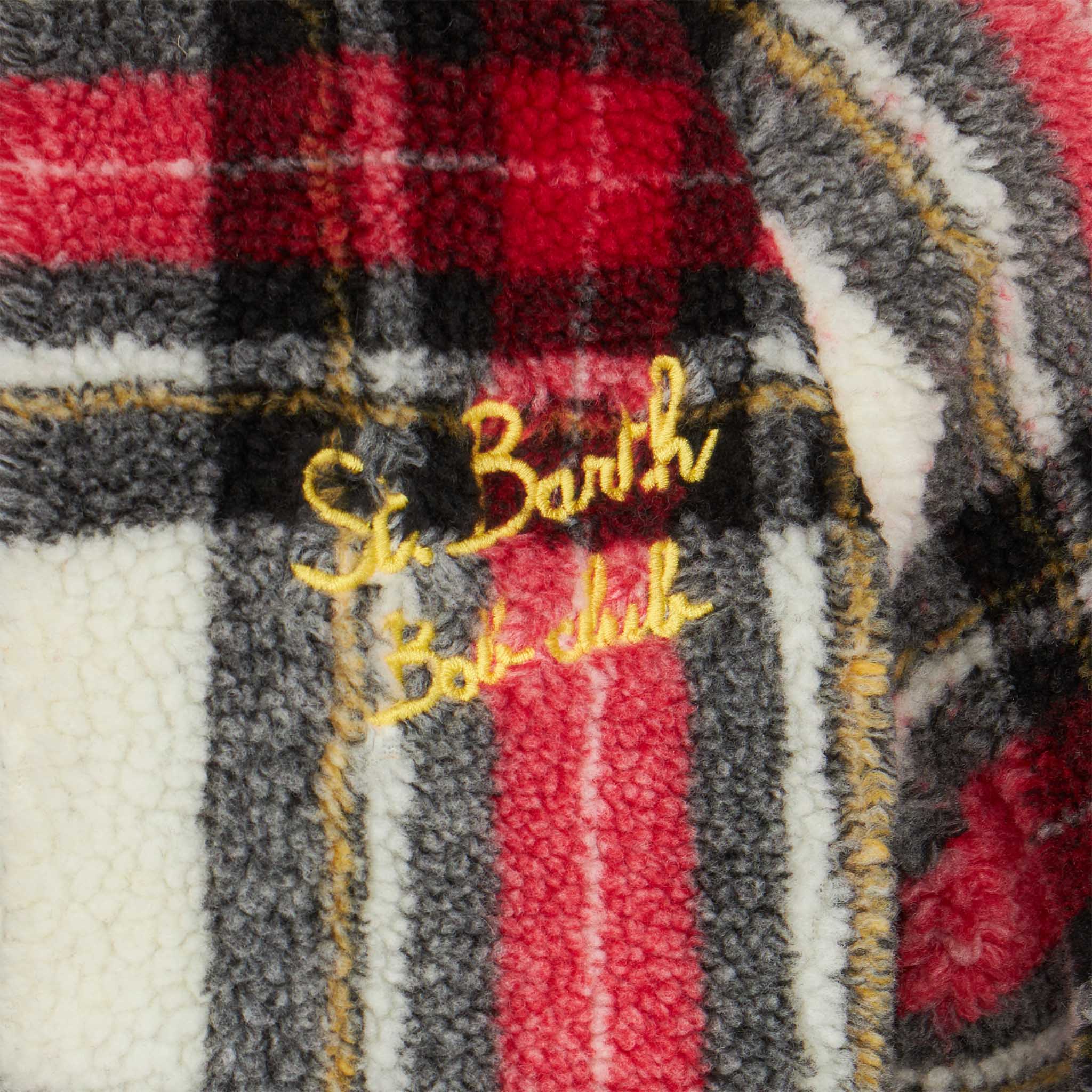 Jungen-Sherpa-Jacke aus Tartan mit Stickerei des St. Barth Bob Clubs