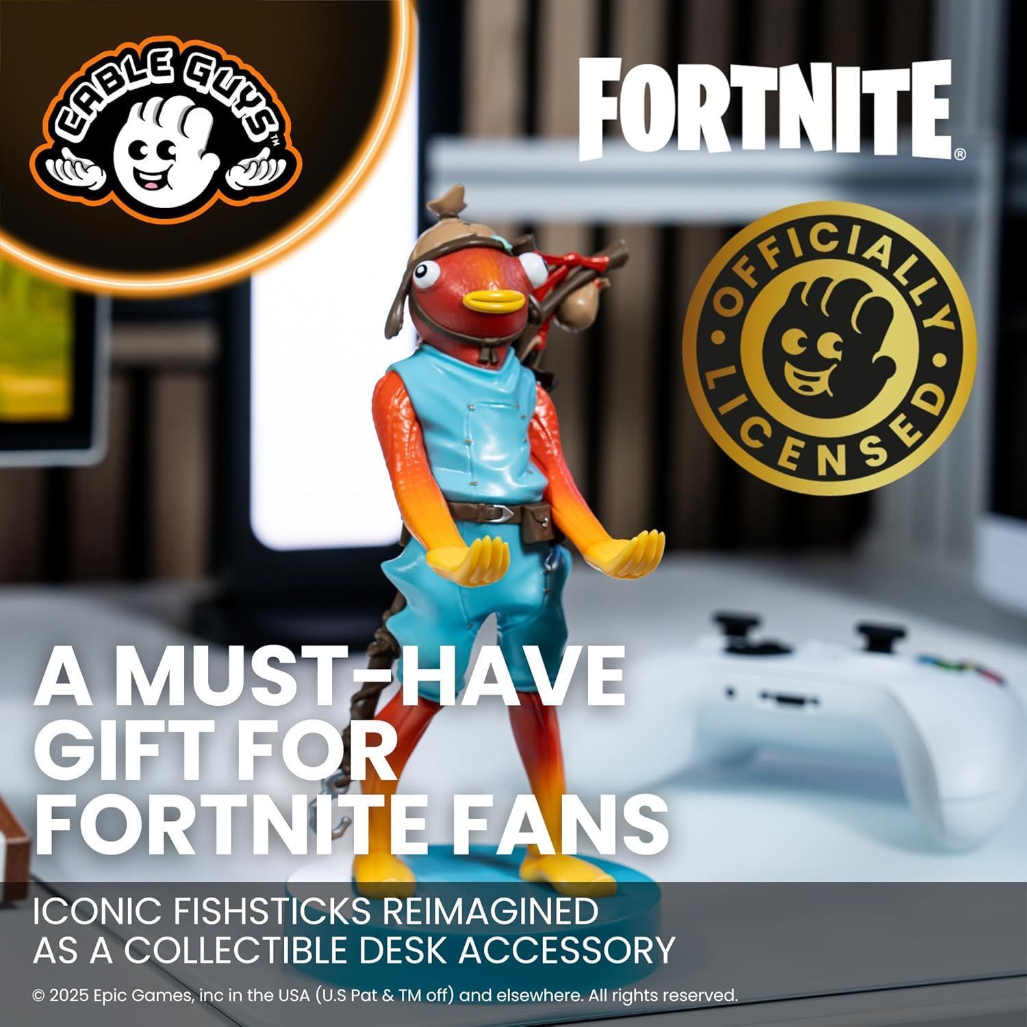 Fortnite Fishstick Figurine - EXQUISITE GAMING - Cable Guys - USB cable included - Smartphone or small accessory holder - 20 cm