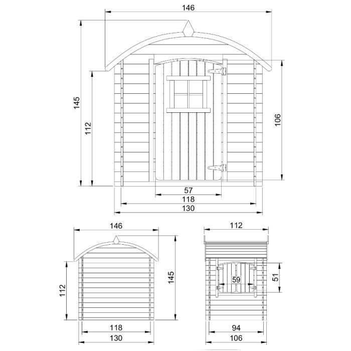 Maisonnette en Bois pour enfant - TIMBELA - H145 x 105 x 130 cm - Ep. 19 mm - Pin / épicéa