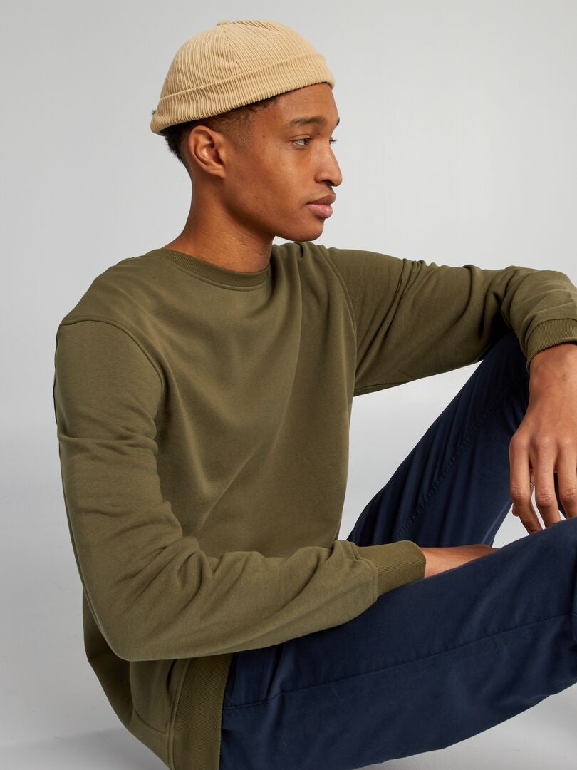 Sudadera de cuello redondo de color liso +190 cm - CAQUI
