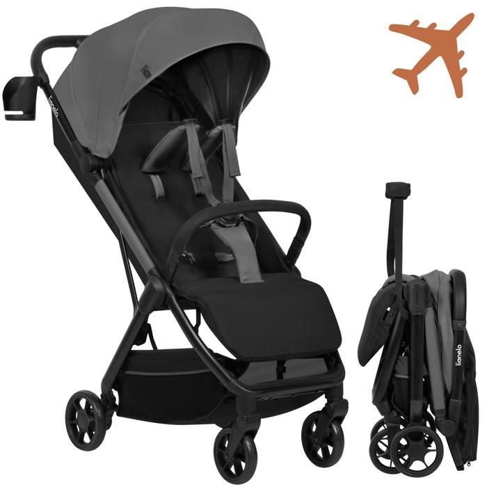 Poussette ultra-compacte LIONELO Julie Air - Pliage automatique - Compatible avion - Jusqu'à 22kg - Canopy UPF 50 - Gris