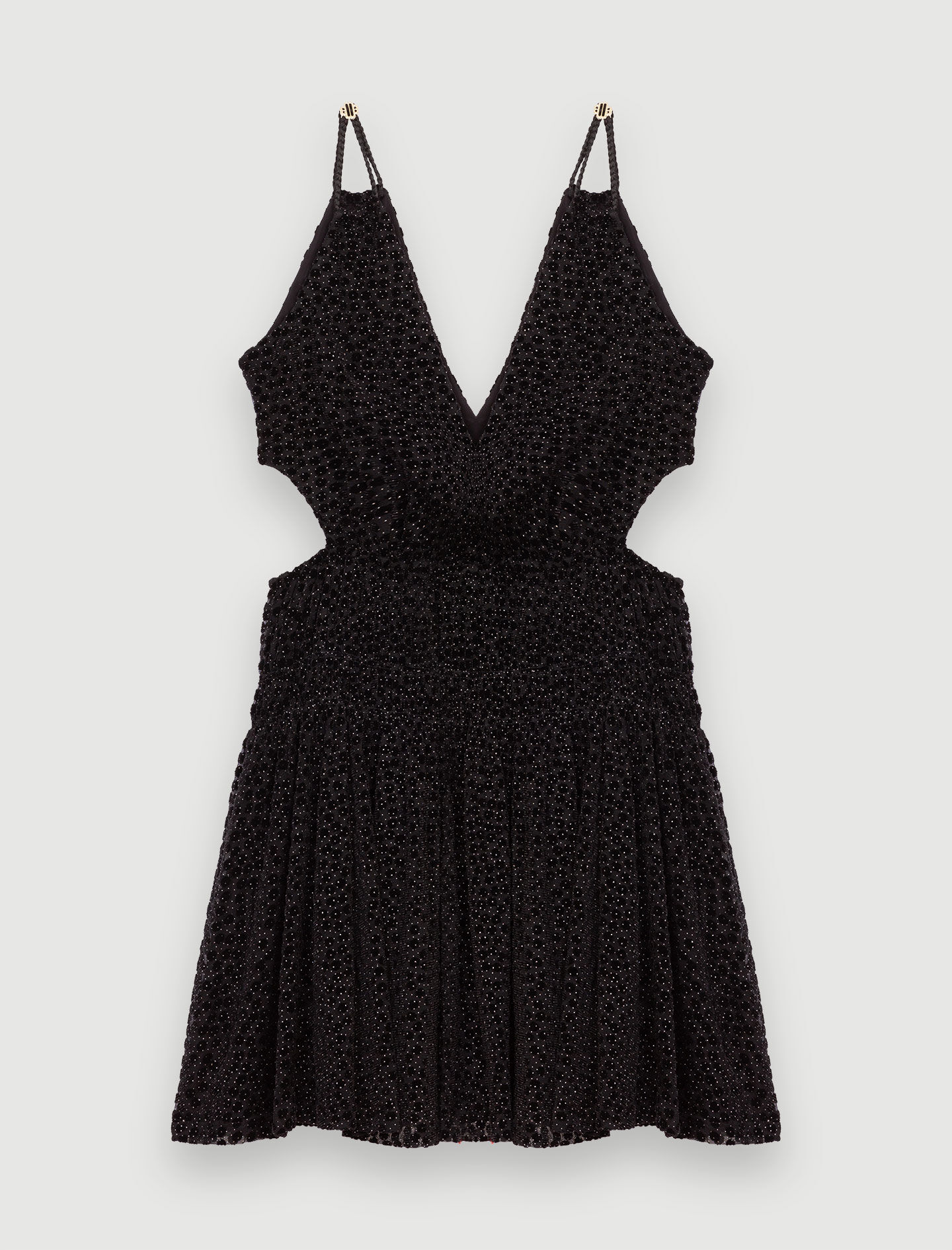 Strapless jurk van plumeti en fluweel - Zwart