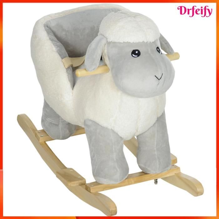 10057 Caballito balancín infantil, juguete de peluche con forma de cordero, con efectos de sonido, 68 x 35 x 55 cm, gris