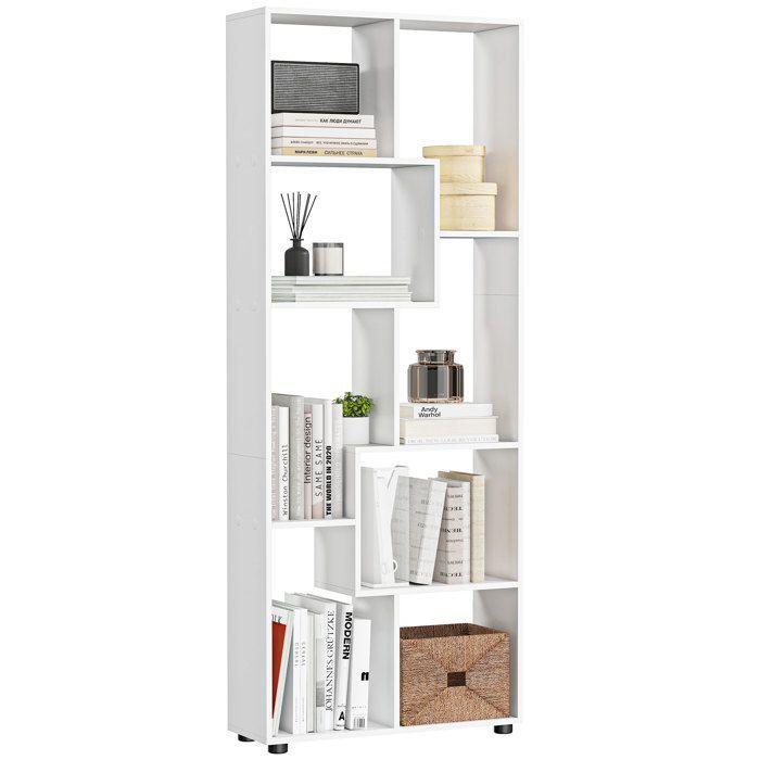 Estantería - HOMCOM - Estantería de diseño contemporáneo en zigzag para salón u oficina - Tablero de partículas - 70x24x178cm - Blanco