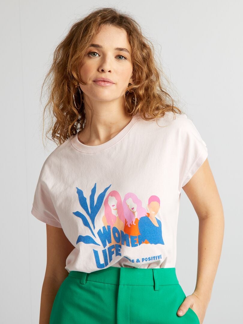 Bedrukt katoenen T-shirt - ROZE