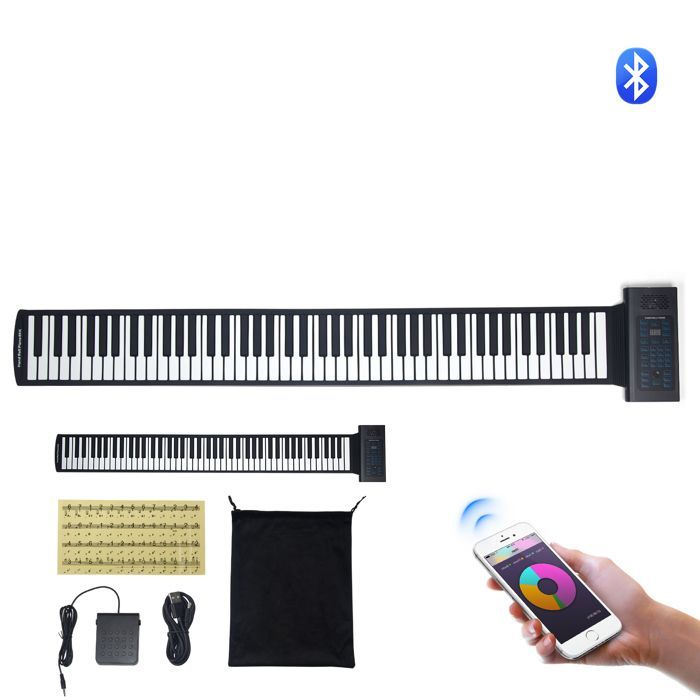 Piano à Clavier Enroulable - DUOKU - 88 Touches - Bluetooth 4.0 - 128 Rythmes - Portable