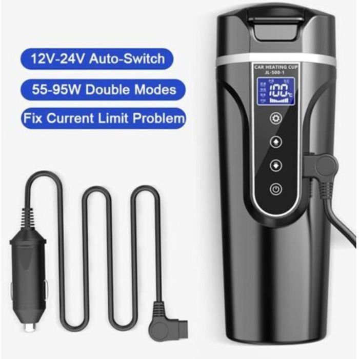 Hervidor de agua para coche de 12V/24V, acero inoxidable 304 - JZSH - Pantalla LCD - Calentamiento rápido, ideal para camiones y viajes.
