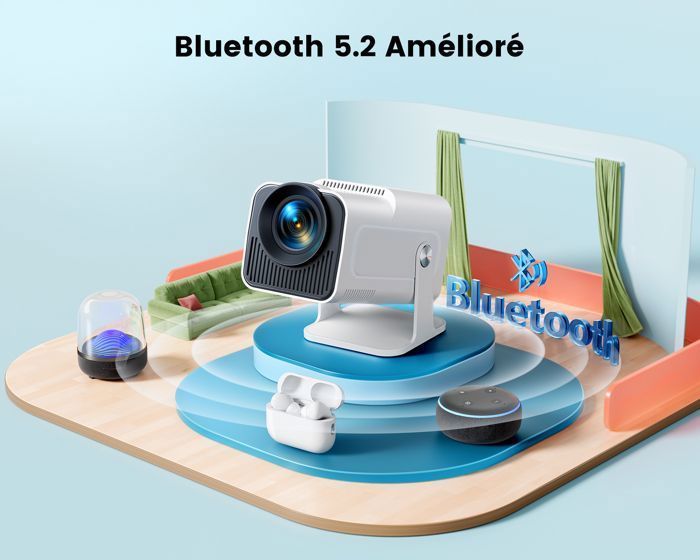 Mini proiettore con correzione trapezoidale automatica, supporto 4K, 20000 lumen, portatile, FHD 1080P, WIFI6, Bluetooth