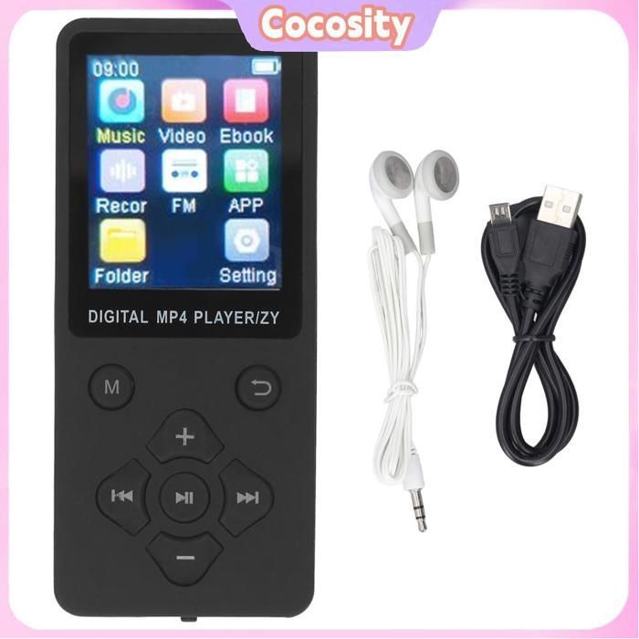 Cocosity Lecteur MP4 Player MP4 Écran de couleur multifonctionnel de 1,8 pouce BT 5.0 MP3 MUSIQUE HIFI video multimedia Blanc Noir